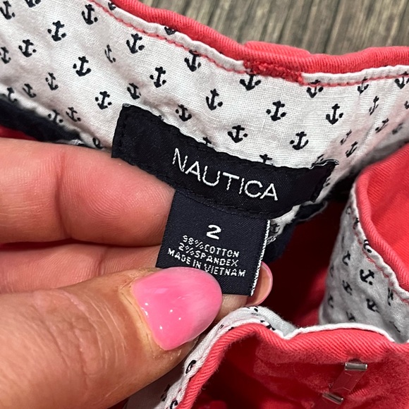 Nautica Shorts Mid Rise Flat Front  Cotton Blend Stretch Chino Khaki Red Size 2 - Picture 4 of 7